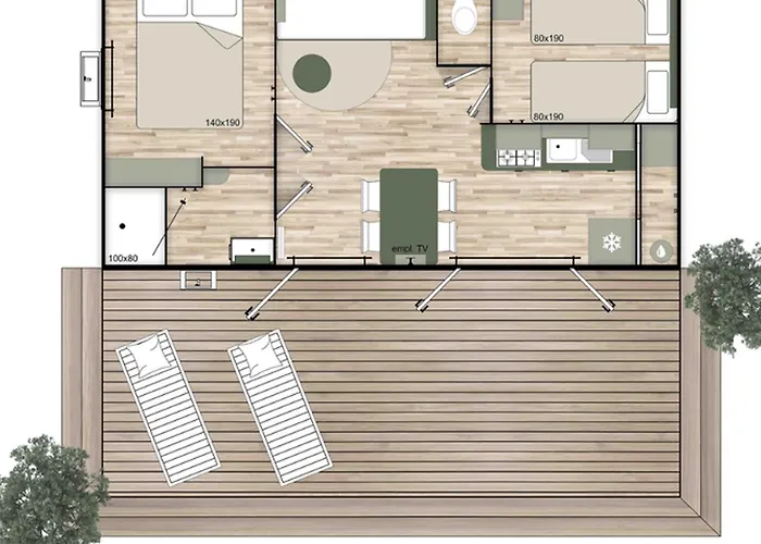 캠프장 Mobil-home Confortable Avec 2 Et Cuisine Equipee - Api-1-52-481 *